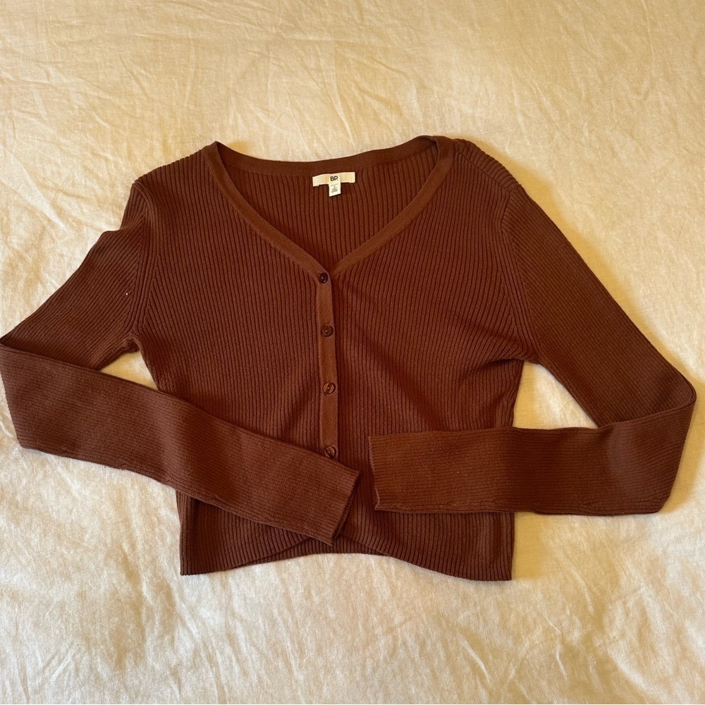BP Brown Cropped Ribbed Knit Top